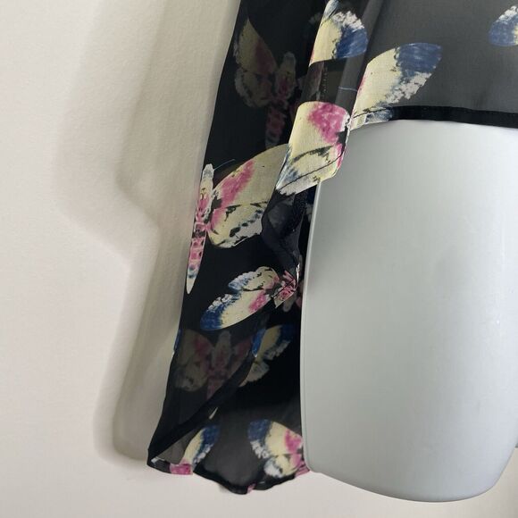 Black Sheer Butterfly Fairy Grunge Whimsigoth Flowy Oversize High Low Top Medium - Picture 4 of 9